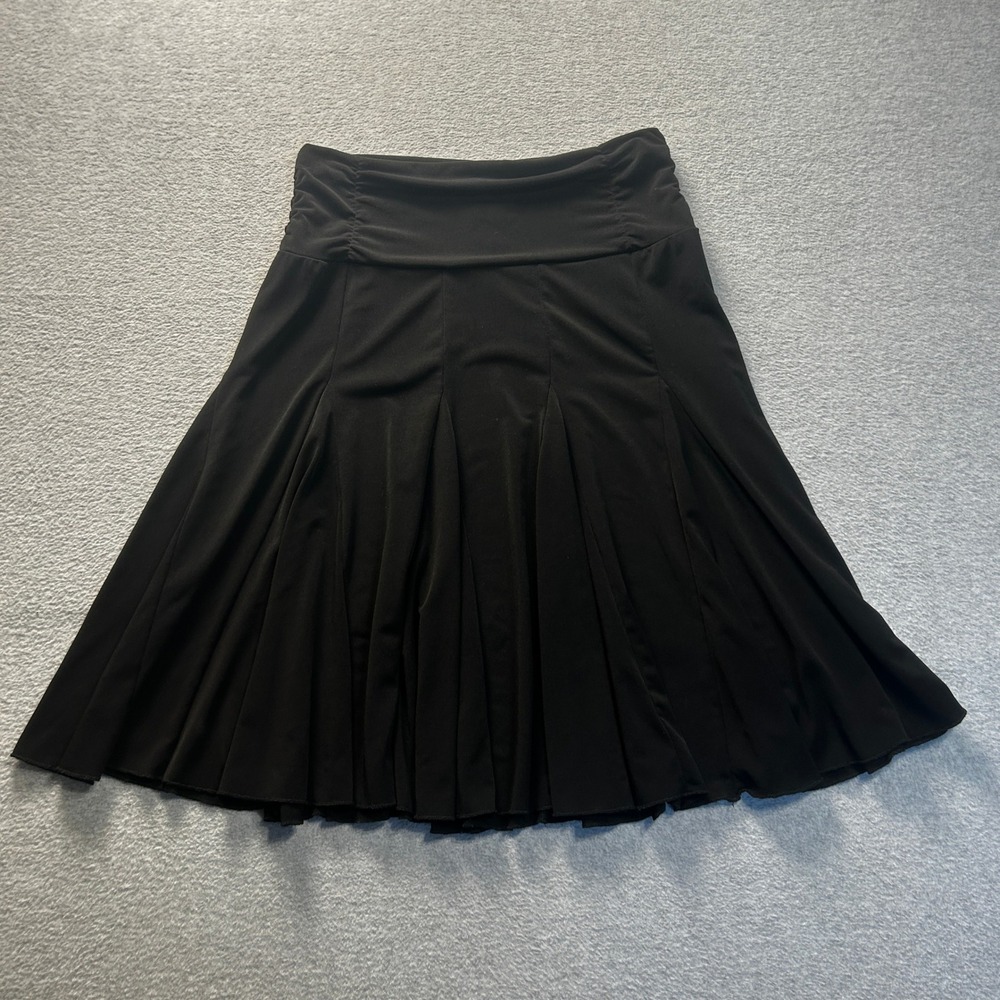 Apt. 9 Stretch Flare Skaters Skirt Womens Medium Black Pleated Pull On Midi